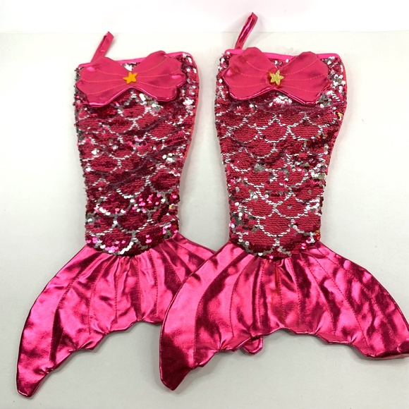 2 Holiday Time Girls pink/mermaid tail sequin themed Christmas Holiday stocking - Picture 1 of 10